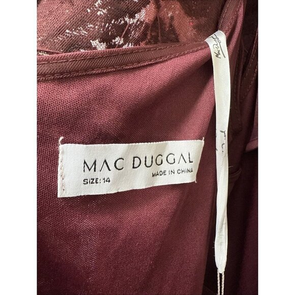 Mac Duggal Size 14 Burgundy 20409 Embellished Illusion Long Sleeve V Neck Gown - Picture 9 of 10